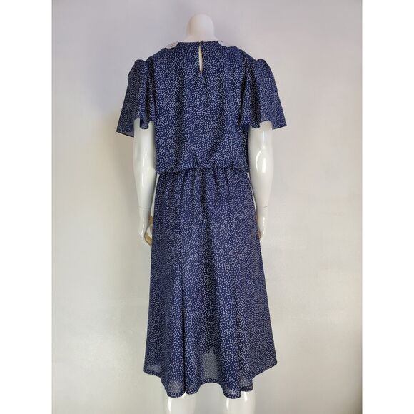 Vintage 80s Jenny Navy Polkadot Day Dress - Picture 6 of 10